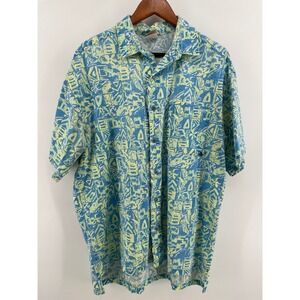 Vintage Ocean Pacific Button Up Hawaiian Shirt Mens XL Blue Green Camp Surf USA